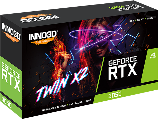  Card màn hình NVIDIA GeForce RTX 3050 Inno3D Twin X2 | 6GB GDDR6, 2304 CUDA, 450W 