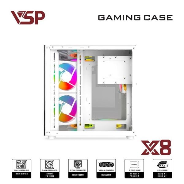  Thùng máy Case VSP X8 - Trắng | Hồ cá, không kèm fan 