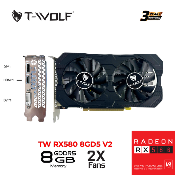  Card màn hình AMD Radeon RX 580 T-WOLF | 8GB GDDR5, 2304 SP, 500W 