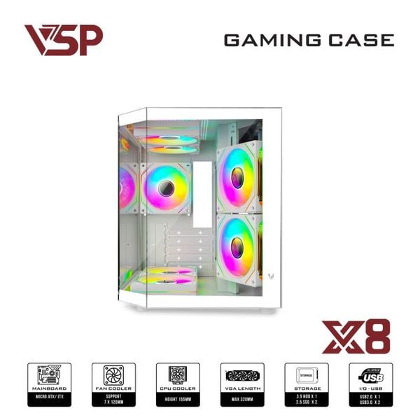  Thùng máy Case VSP X8 - Trắng | Hồ cá, không kèm fan 