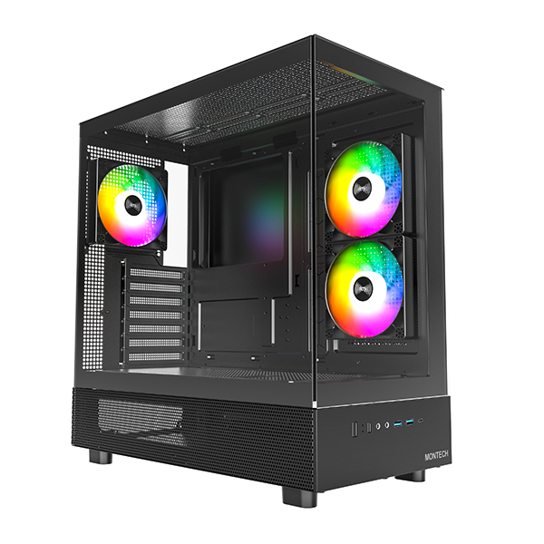  Thùng máy Montech XR ATX - Black | Hồ cá, kèm sẵn 3 fan 