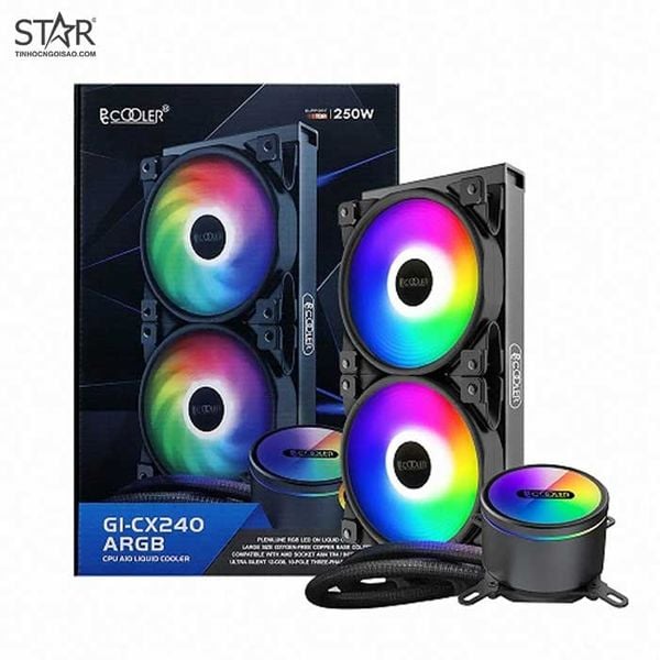  Tản nhiệt nước PCCOOLER GI-CX240 | ARGB, Đen 