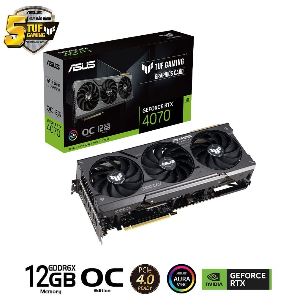 VGA Asus RTX 4070 12GB GDDR6X TUF Gaming OC 3 Fan (TUF-RTX4070-O12G-GAMING)