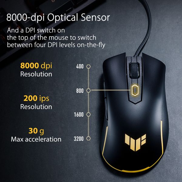  Chuột gaming Asus TUF Gaming M3 Gen 2 | Có dây, 8000 DPI, 59g, Đen 