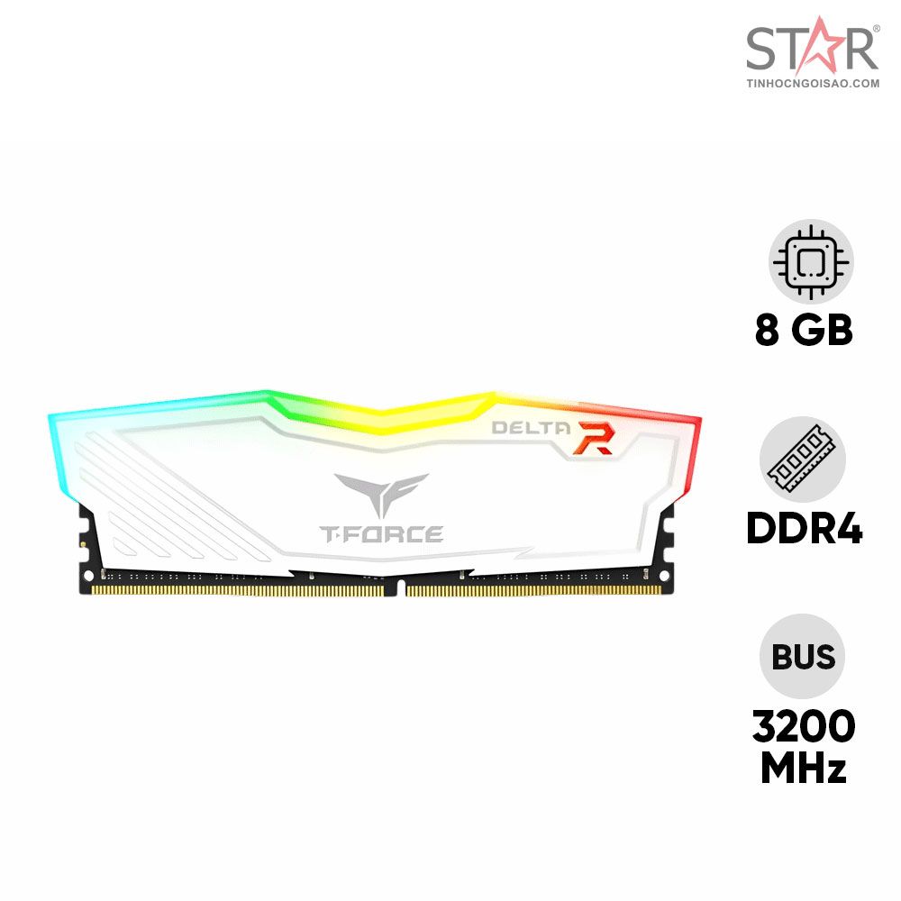 Ram DDR4 TeamGroup 8GB 3200Mhz T-Force Delta RGB (1x 8GB) (TF4D48G3200HC16C01) (Trắng)