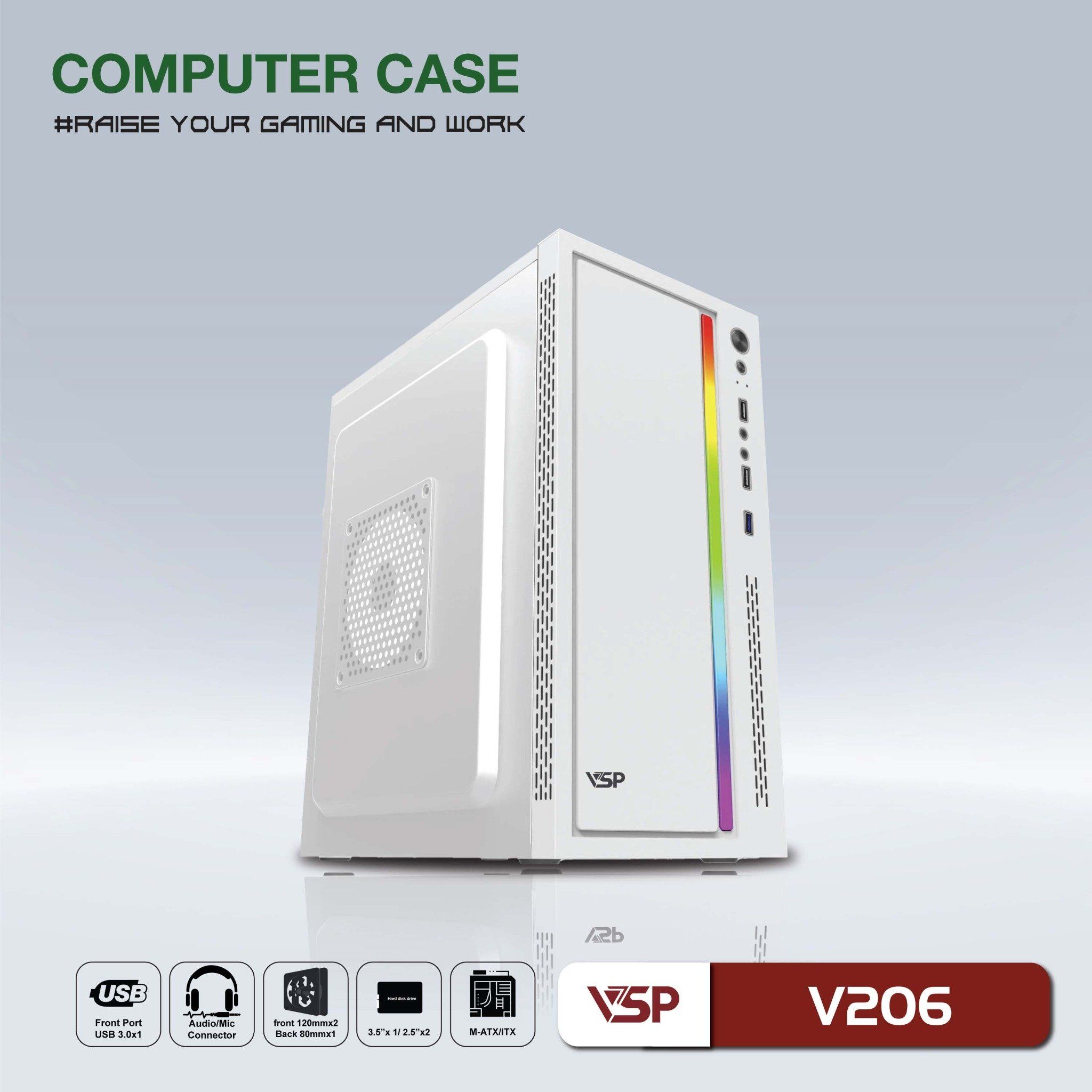 Case VSP V206 White | USB 3.0, Led RGB, Không Fan