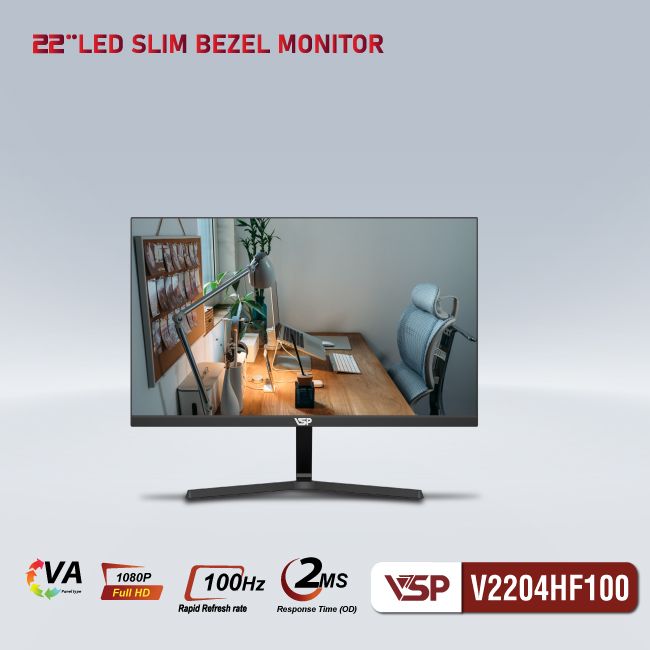 Màn hình VSP V2204HF100 - Đen | 21.5 inch, Full HD, VA, 100Hz, 2ms, phẳng