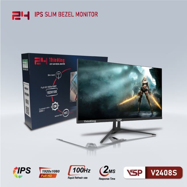 Màn hình VSP V2408S | 23.8 inch, Full HD, IPS, 100Hz, 2ms, 250nits, phẳng