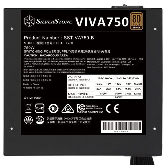 Nguồn SilverStone VIVA 750 Bronze | 750W, 80 Plus Bronze (SST-ET750)