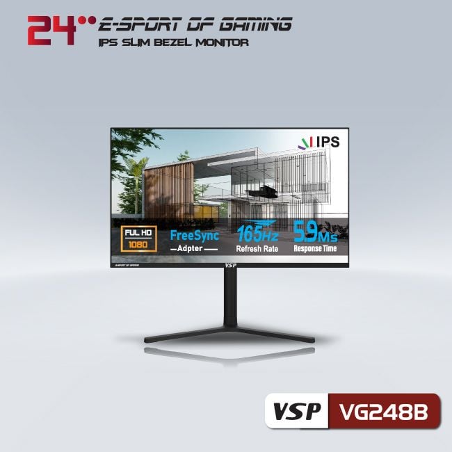 Màn hình VSP VG248B | 23.8 inch, Full HD, IPS, 165Hz, 5.9ms, phẳng