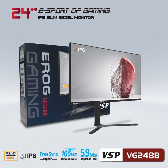Màn hình VSP VG248B | 23.8 inch, Full HD, IPS, 165Hz, 5.9ms, phẳng