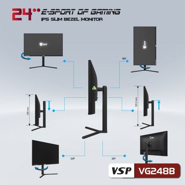 Màn hình VSP VG248B | 23.8 inch, Full HD, IPS, 165Hz, 5.9ms, phẳng