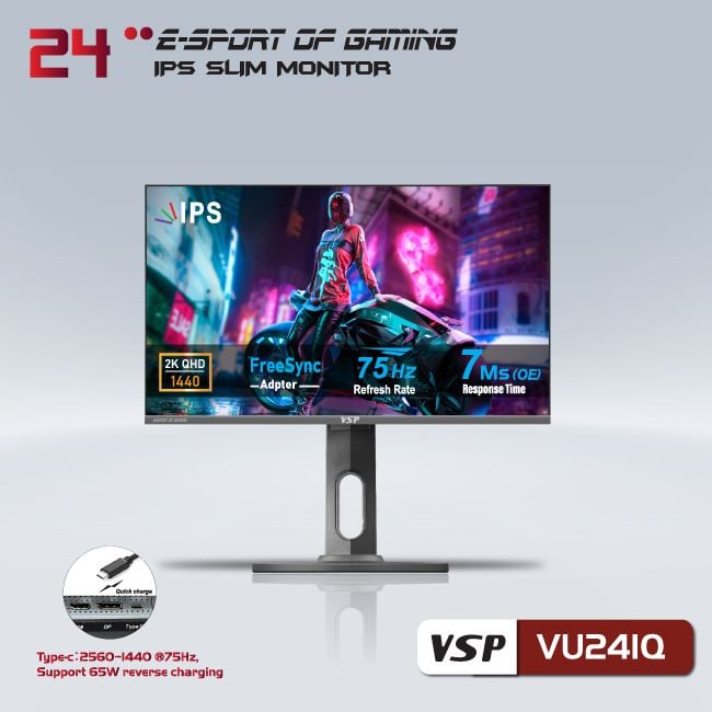 Màn hình VSP VU241Q | 24 inch, 2K, IPS, 75Hz, 7ms, chân xoay