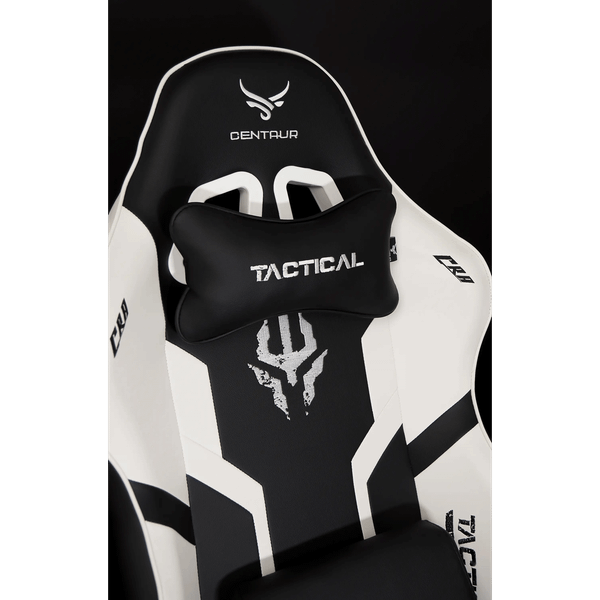  Ghế gaming CENTAUR Tactical Warrior | Đen trắng, 150kg, Chân xoay, Da PU 