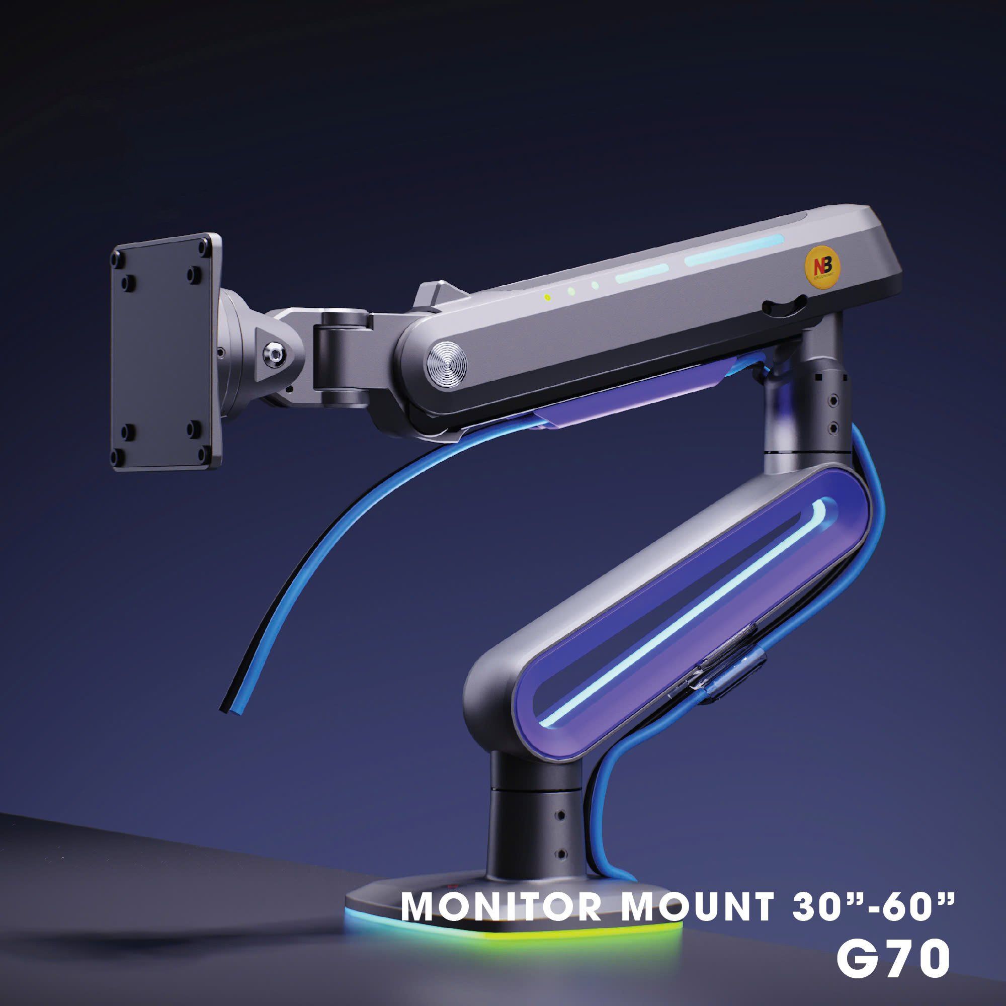 Giá treo màn hình North Bayou G70 Gaming - Đen xám, Led RGB | 32 - 60 inch