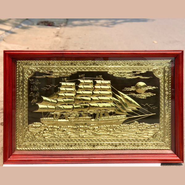 Tranh thuận buồm xuôi gió bằng đồng khung gỗ hương | tranh quà tặng cao cấp KT 108x68cm