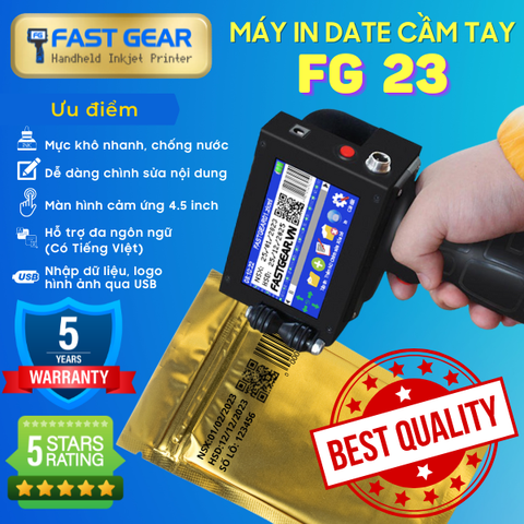  Máy In Date Cầm Tay FG 23 Kim Loại Bền Bỉ - Có Tiếng Việt, Chuyên Dùng Đóng Date, Logo, Hình Ảnh, QR, Mã Vạch 