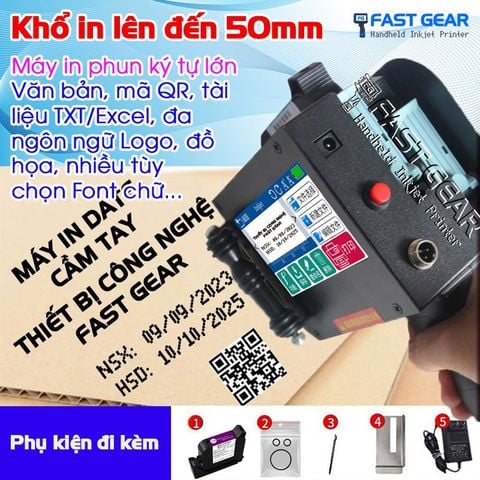  Máy In Date Cầm Tay FG 50 - Khổ In Siêu Lớn 50mm - Hộp Mực Kép 2 Màu 