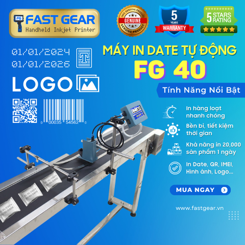  Máy In Date Công Nghiệp FG 40 - Máy Đóng Date, Máy In Phun Date Tốc Độ Cao - Sắc Nét, Ổn Định, Bền Bỉ 