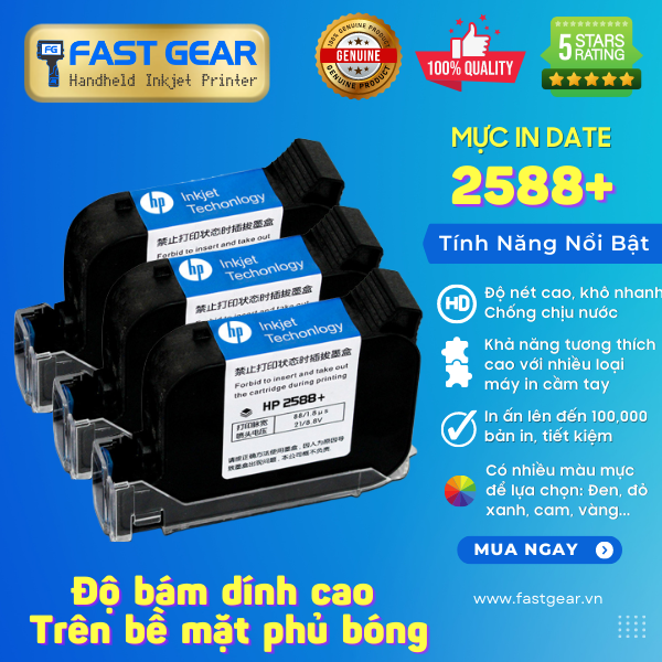 Hộp Mực Máy In Date Cầm Tay HP 2588+ / MC 400 / 12.7A, 12.7mm, 42ml - Các màu đen, đỏ, xanh dương, xanh lá, vàng, cam