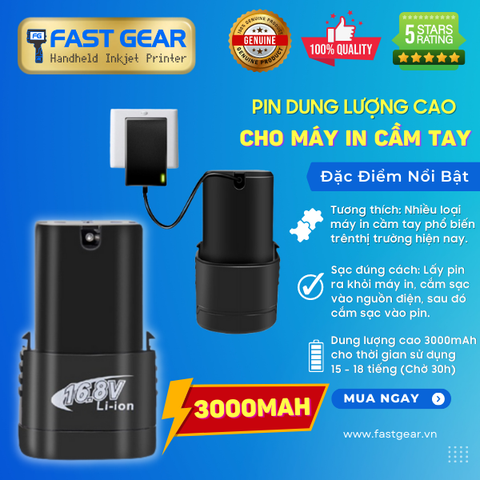  Pin Máy In Date Cầm tay 3000mAh 16.8V (Thời gian sử dụng 15 tiếng) 