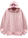  HOODIE NỈ, FORM RỘNG,NÓN GẤU, HỒNG 