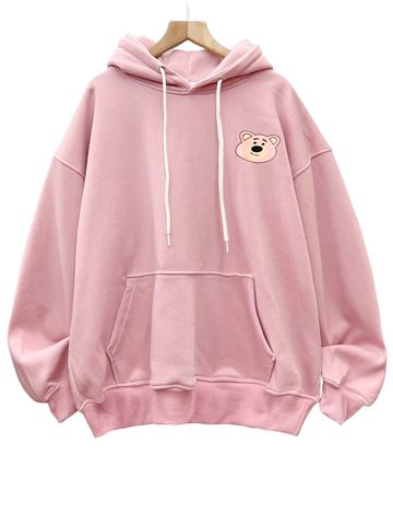  KHOÁC HOODIE NỈ, FORM RỘNG,NÓN GẤU, HỒNG 