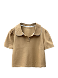  CROP CỔ BẺ VIỀN CHỈ , TAY PHỒNG, NÂU 