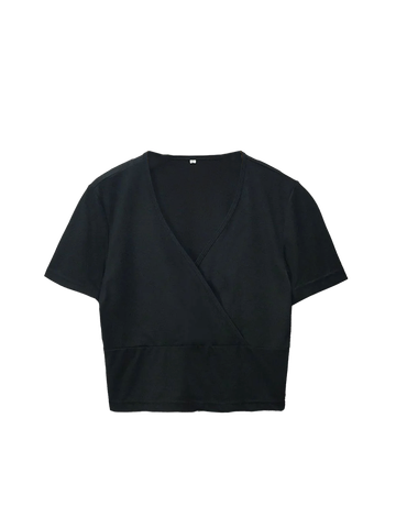  ÁO CROP CỔ V XÉO, ĐEN 