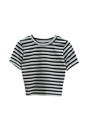  ÁO CROP SỌC, FORM ÔM, CỔ TRÒN, ĐEN 