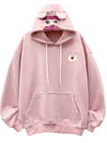  KHOÁC HOODIE NỈ, FORM RỘNG,NÓN GẤU, HỒNG 