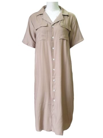  ĐẦM SUÔNG CỔ VEST THANH LỊCH, DÀI, NÂU 