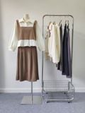  ÁO PEPLUM KIỂU PHỐI , LAI XÒE, VẢI NHUNG NÂU 