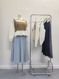  ÁO PEPLUM KIỂU PHỐI , LAI XÒE, VẢI NHUNG NÂU 