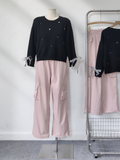  SWEATSHIRT LEN THẮT NƠ, ĐEN 