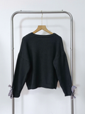  SWEATSHIRT LEN THẮT NƠ, ĐEN 