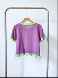 ÁO CROP LEN VIỀN XANH, HỒNG 