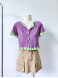  ÁO CROP LEN VIỀN XANH, HỒNG 