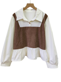  ÁO PEPLUM KIỂU PHỐI , LAI XÒE, VẢI NHUNG NÂU 