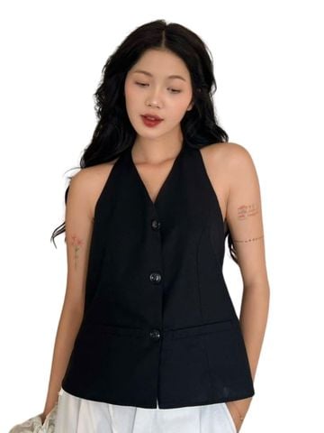  ÁO GHILE CỔ YẾM, ĐEN 