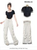  QUẦN DÙ (98cm) TÚI HỘP NHÚNG, TRẮNG, CHẤT DÀY, LƯNG THUN 