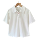  ÁO CỔ BẺ PHỐI NÚT, BASIC , TRẮNG 