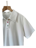  ÁO CỔ BẺ PHỐI NÚT, BASIC , TRẮNG 
