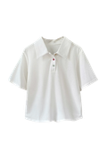  ÁO CỔ BẺ PHỐI NÚT, BASIC , TRẮNG 