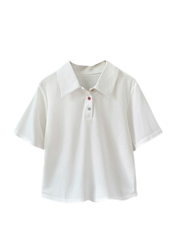  ÁO CỔ BẺ PHỐI NÚT, BASIC , TRẮNG 