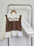  ÁO PEPLUM KIỂU PHỐI , LAI XÒE, VẢI NHUNG NÂU 