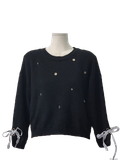  SWEATSHIRT LEN THẮT NƠ, ĐEN 