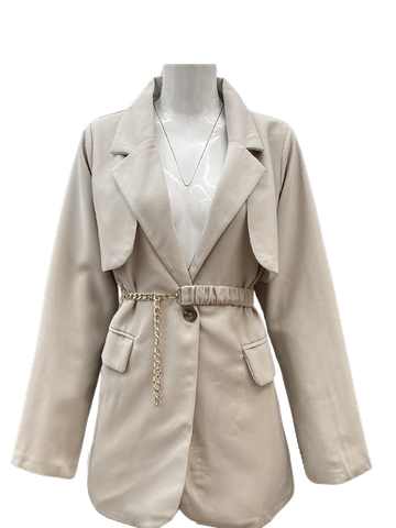  KHOÁC BLAZER ÁO KIỂU PHỐI 2 LỚP, KÈM BELT, KEM 
