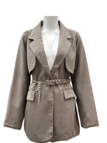  KHOÁC BLAZER ÁO KIỂU PHỐI 2 LỚP, KÈM BELT, NÂU 
