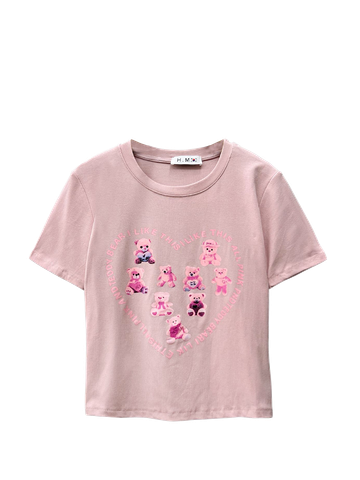  BABY TEE ÔM VỪA, IN GẤU , HỒNG 